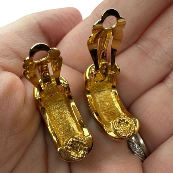 Swarovski Gold Toned & Black Crystal Clip On Earrings - Picture 6 of 7